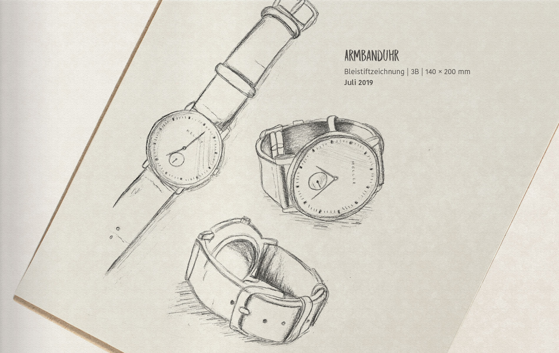 Bleistiftzeichnung, Armbanduhr