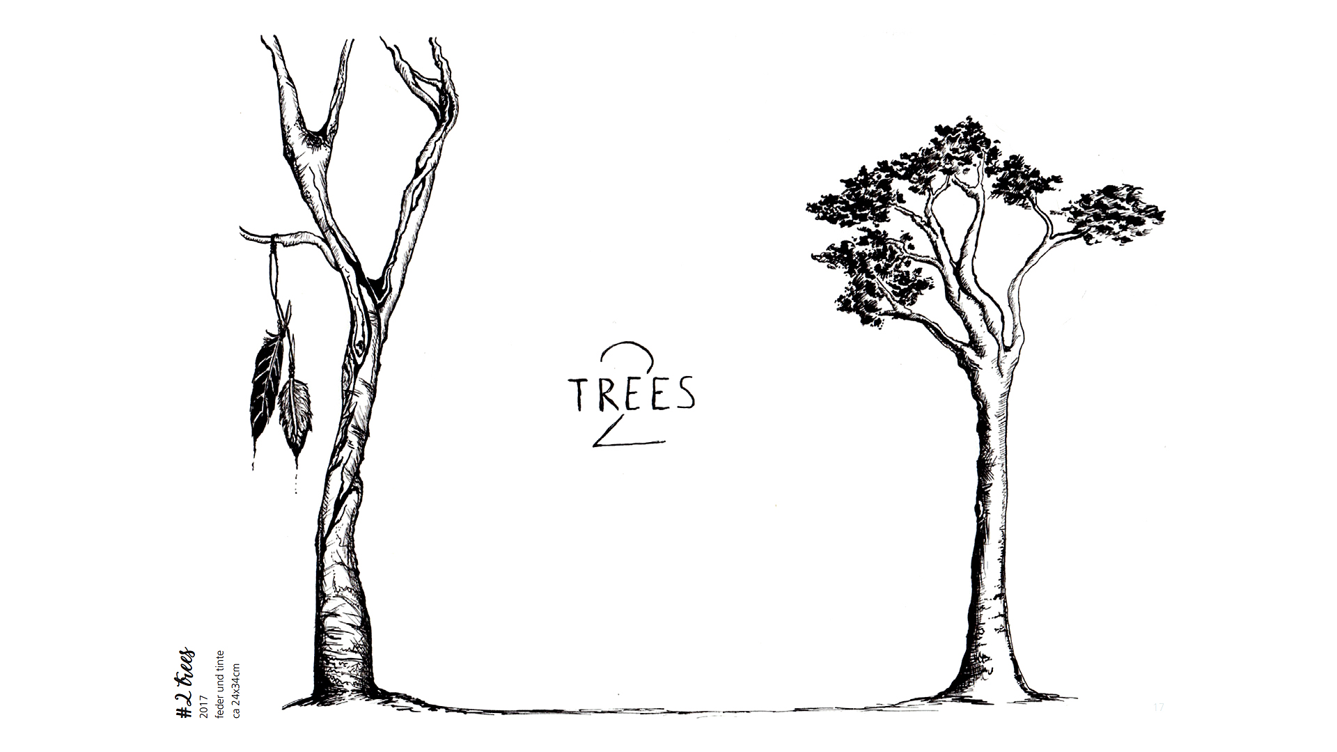 Motiv aus dem Skizzenbuch mit zwei Bäumen