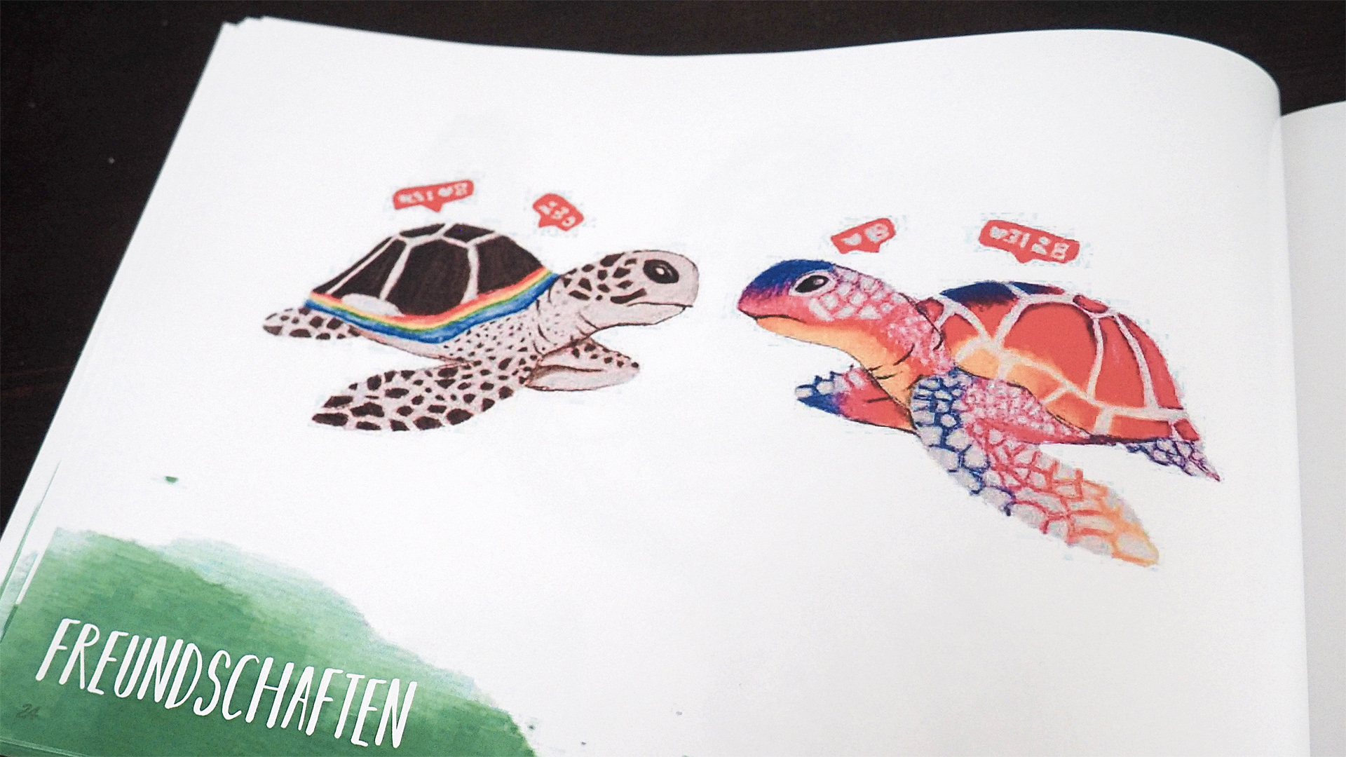 Buntstiftzeichnung zweier Schildkröten bunt coloriert