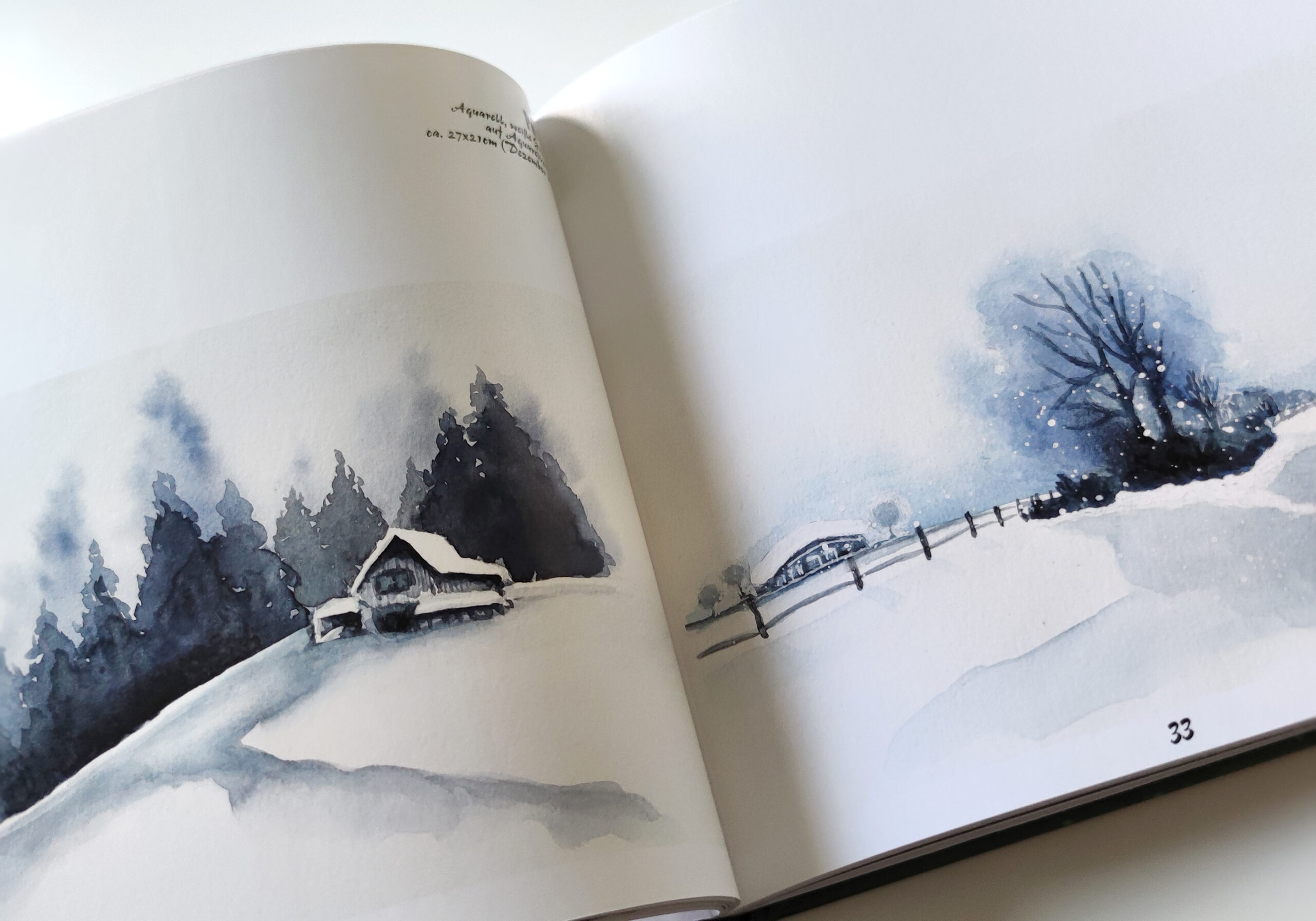 SKizzenbuch Aquarelle Winterlandschaft