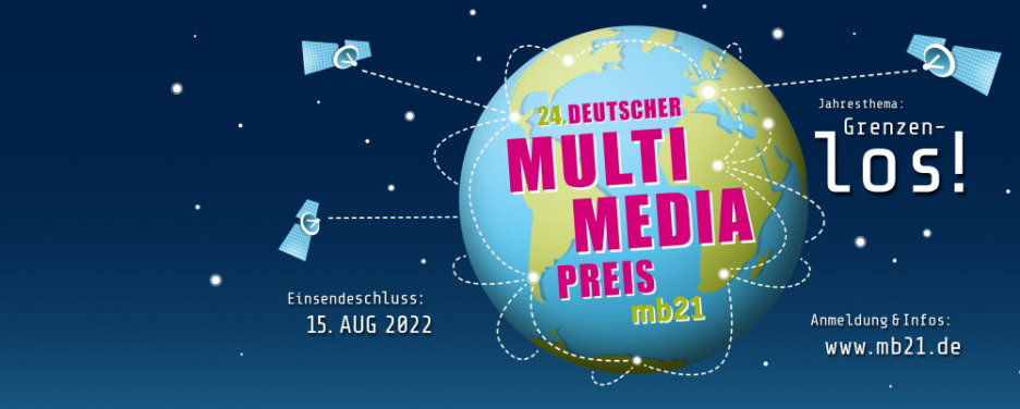 Titelbild 24. deutscher Multimedia Preis, Weltkugel mit Satelliten, illustrativ