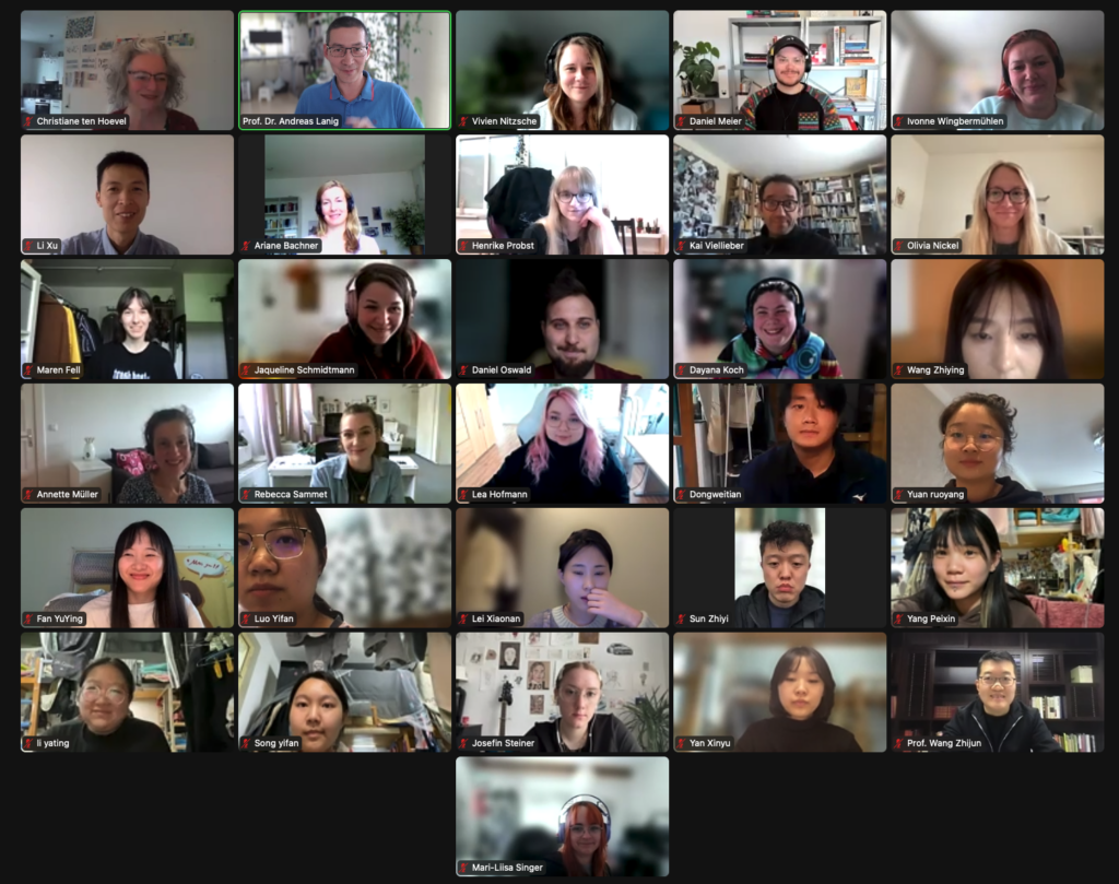 Screenshot einer Onlineveranstaltung mit Studenten aus China.