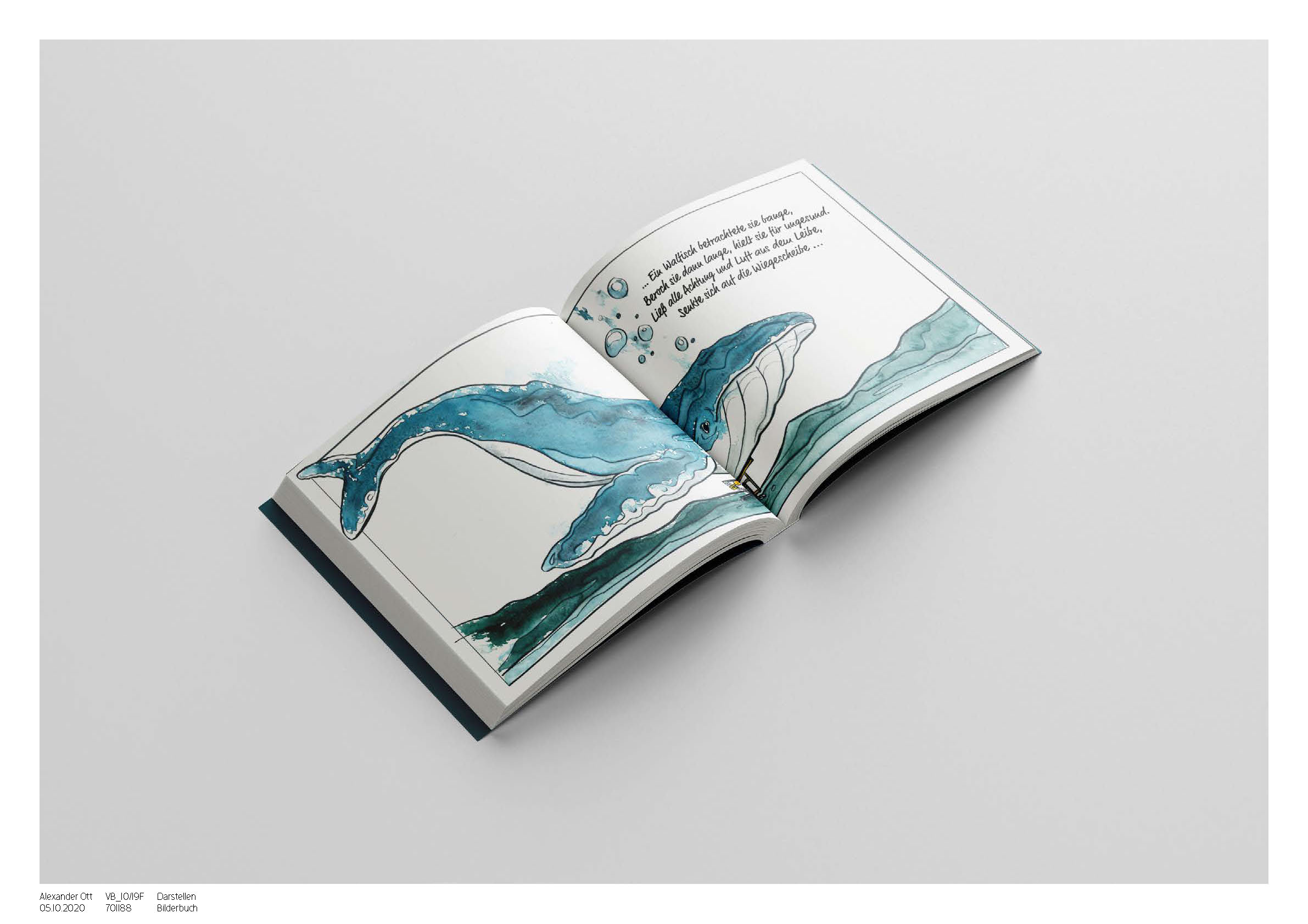 Bilderbuch aufgeschlagen, ein großer Blauwal
